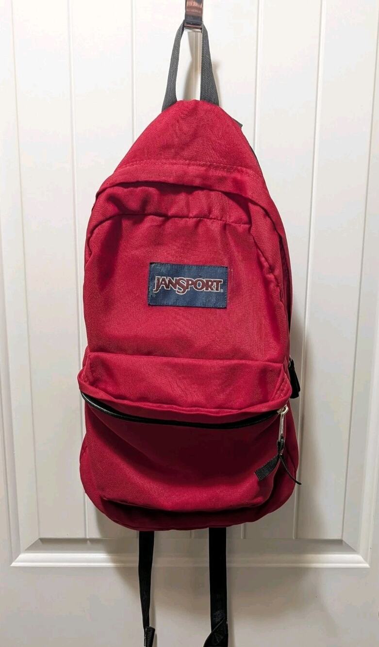 Vintage JanSport SuperBreak Backpack Red 2 Zipper Pockets 15" x 12" x 5" School